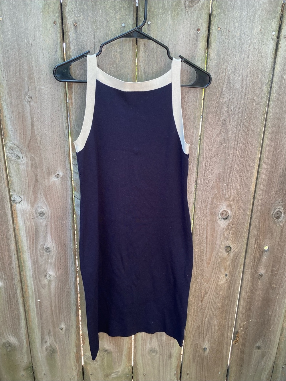 Vintage Ann Taylor Petite Small Navy Silk Blend Knit Dress Contrast Trim Minimal - Picture 9 of 9